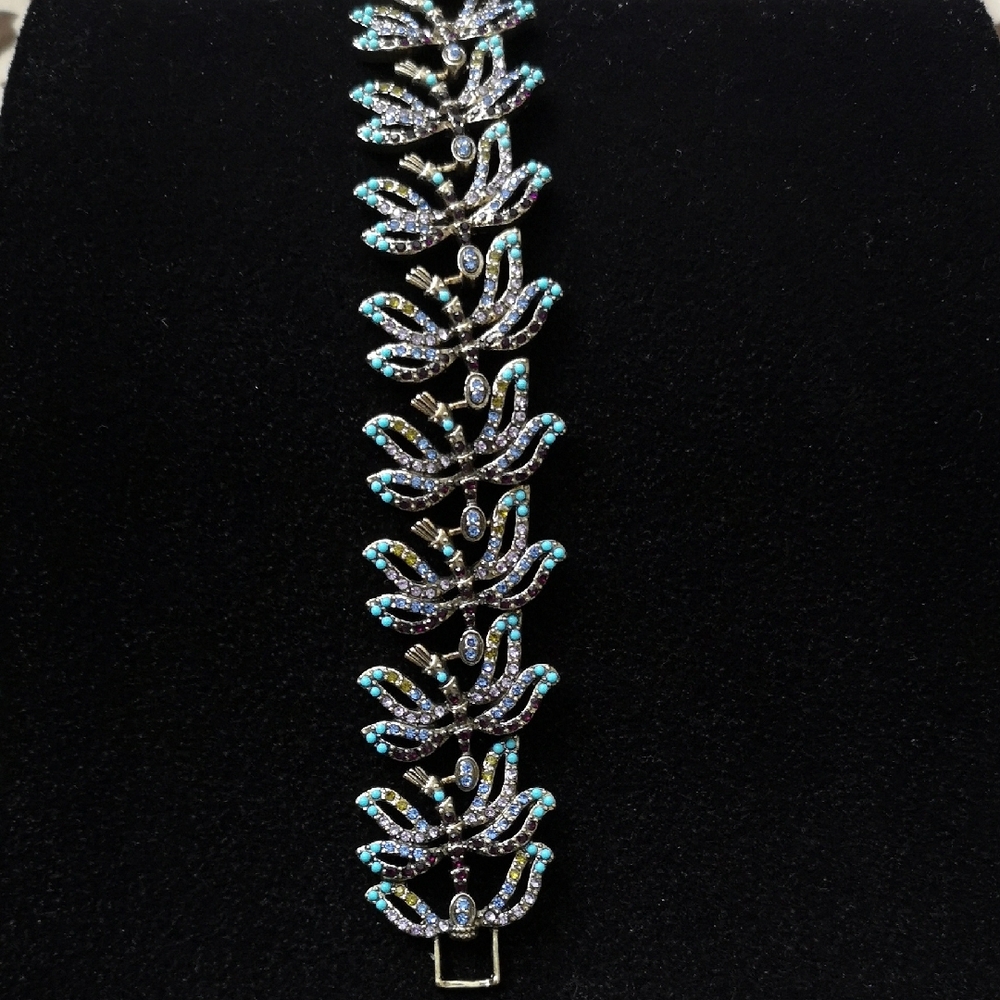 Stunning Heidi Daus K9 Bracelet with Crystals & Turquoise 7" Long Gorgeous